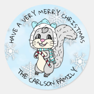 Cute Cartoon Festive Squirrel Kerstmis Ronde Sticker