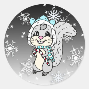 Cute Cartoon Festive Squirrel Kerstmis Ronde Sticker