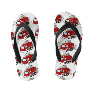 Cute Cartoon Fire Truck Fireman White - Aangepaste Kinder Teenslippers