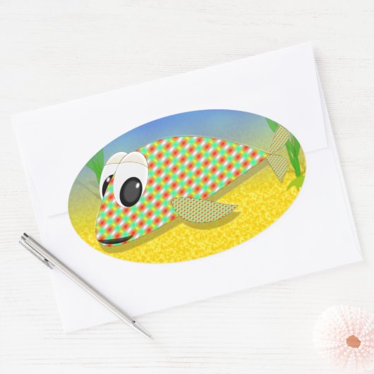 Cute Cartoon Fish Ovale Sticker (Envelop)