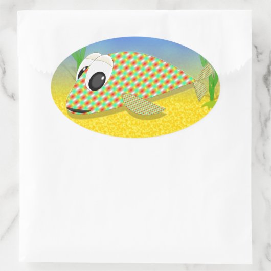 Cute Cartoon Fish Ovale Sticker (Tas)