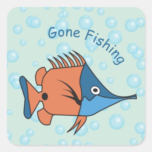 Cute Cartoon Fish Vierkante Sticker (Voorkant)