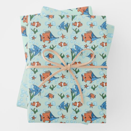 Cute Cartoon FisWrapping Paper Flat Sheet Set van  (In situ)