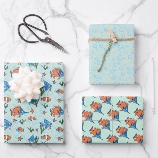 Cute Cartoon FisWrapping Paper Flat Sheet Set van  (Voorkant)