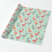 Cute Cartoon Flamingo Patroon Cadeaupapier (Uitgerold)