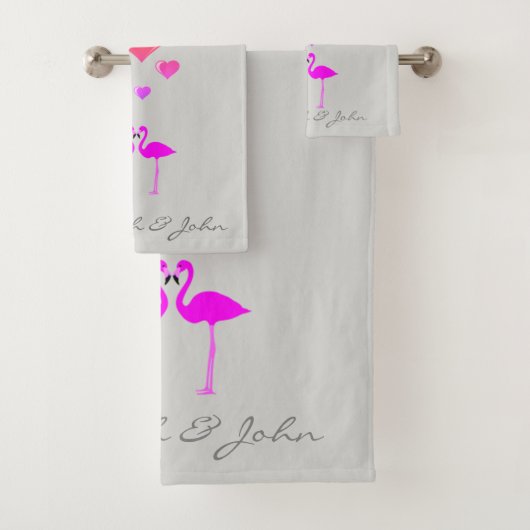 Cute Cartoon Flamingos in Love-Personalized Bad Handdoek (Insitu)