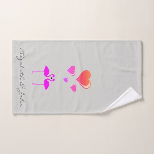 Cute Cartoon Flamingos in Love-Personalized Bad Handdoek (Handdoek)