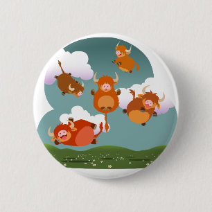 Cute Cartoon Floating Highland Koe Button Badge