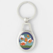 Cute Cartoon Floating Highland Koe Metal Sleutelha Sleutelhanger (Voorkant)