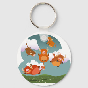 Cute Cartoon Floating Highland Koe Sleutelhanger