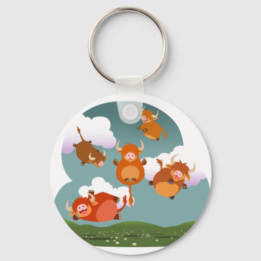 Cute Cartoon Floating Highland Koe Sleutelhanger (Voorkant)