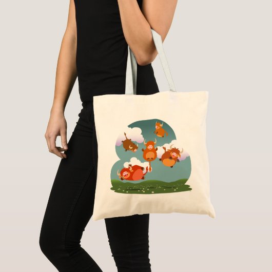 Cute Cartoon Floating Highland Koeien Bag Tote Bag (Voorkant (product))