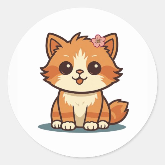 Cute Cartoon Floral Cat Sticker – Kitten Design (Voorkant)