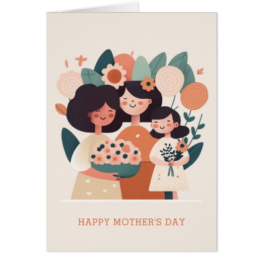 Cute cartoon floral mama en meisjes. Moederdag (Voorkant)
