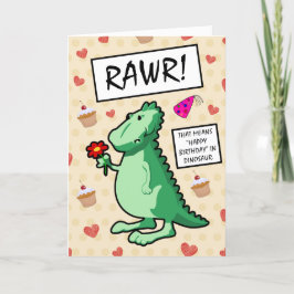 Cute Cartoon Flower Dinosaur Roar Happy Birthday Kaart