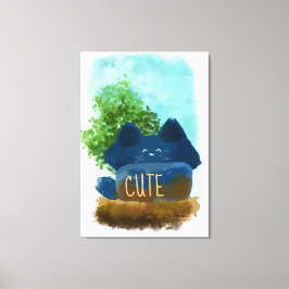 Cute Cartoon Fluffy Blue Cat Ilustration Canvas Afdruk