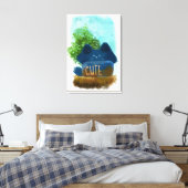 Cute Cartoon Fluffy Blue Cat Ilustration Canvas Afdruk (Insitu (Slaapkamer))