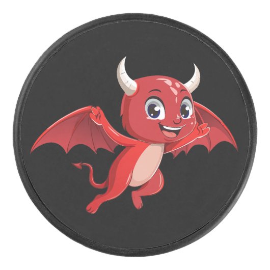 Cute cartoon flying devil hockey puck (Voorkant)