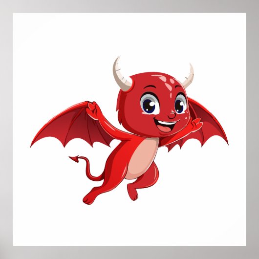 Cute cartoon flying devil poster (Voorkant)