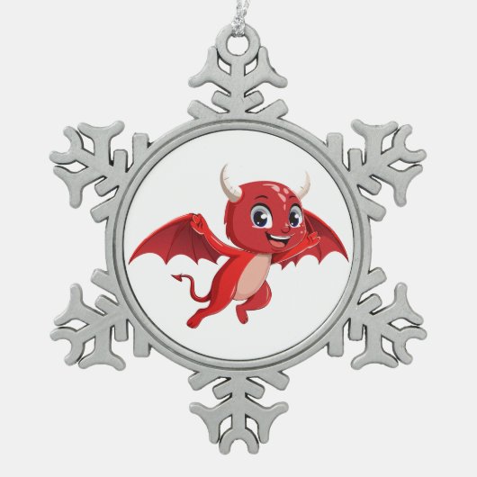 Cute cartoon flying devil tin sneeuwvlok ornament (Voorkant)