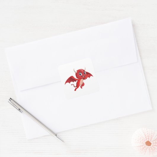 Cute cartoon flying devil vierkante sticker (Envelop)
