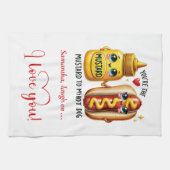 Cute Cartoon Food Towel Custom Name Valentine Theedoek (Horizontaal)