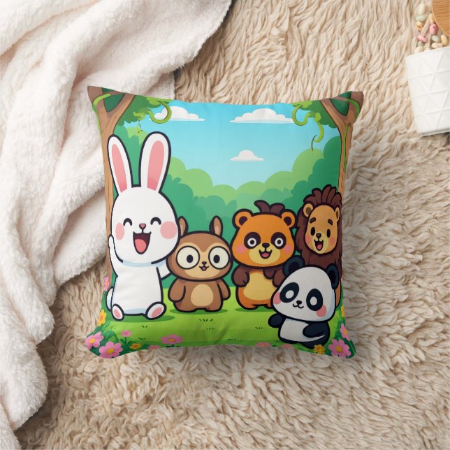 Cute Cartoon Forest Animals Friends  Kussen (Deken)