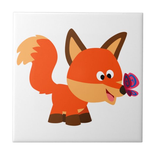Cute Cartoon Fox and Butterfly Tile Tegeltje (Voorkant)