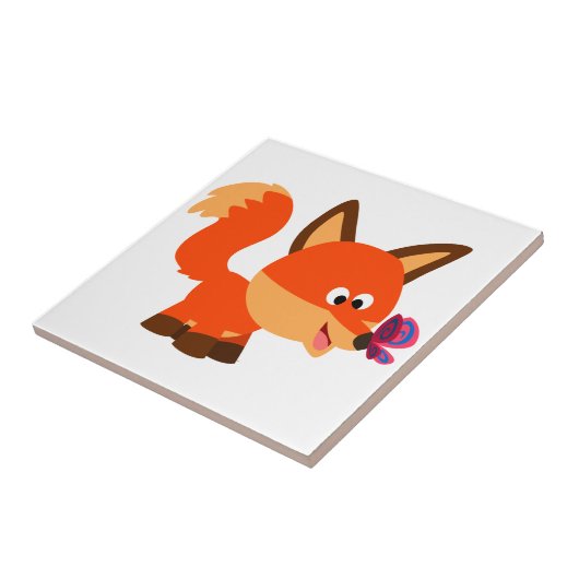 Cute Cartoon Fox and Butterfly Tile Tegeltje (Zijkant)