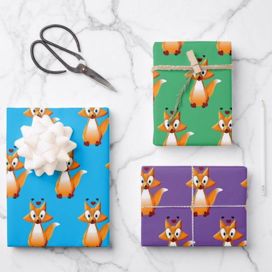 Cute Cartoon Fox Animal Inpakpapier Vel (Voorkant)