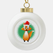 Cute Cartoon Fox Animal met Santas Pet Keramische Bal Ornament (Voorkant)
