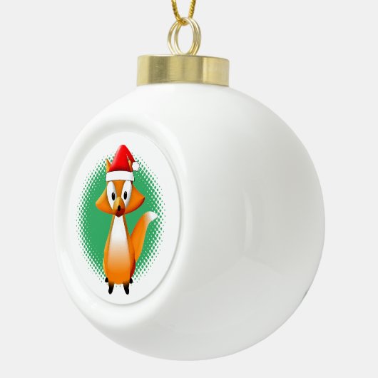 Cute Cartoon Fox Animal met Santas Pet Keramische Bal Ornament (Rechts)