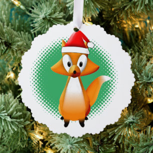 Cute Cartoon Fox Animal met Santas Pet Ornament Kaart