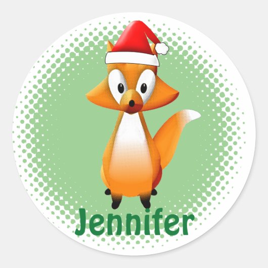 Cute Cartoon Fox Animal met Santas Pet Ronde Sticker (Voorkant)