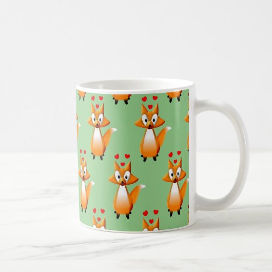 Cute Cartoon Fox Animal Pattern on Green Koffiemok (Rechts)