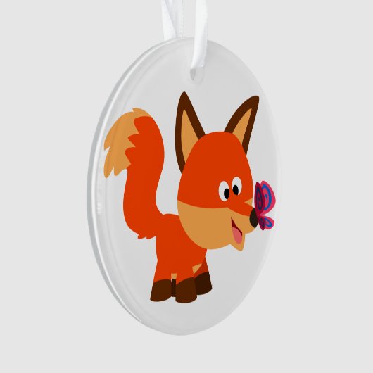 Cute Cartoon Fox en Butterfly Acrylornament Ornament (voorkant)