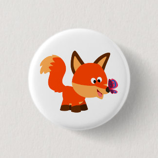Cute Cartoon Fox en Butterfly Button Badge