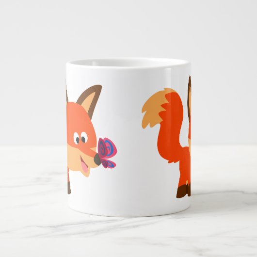 Cute Cartoon Fox en Butterfly Jumbo Mok (Voorkant)