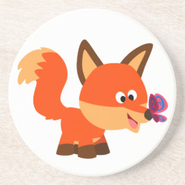 Cute Cartoon Fox en Butterfly Onderzetter