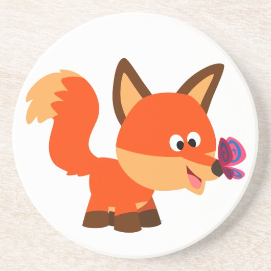 Cute Cartoon Fox en Butterfly Onderzetter (Voorkant)