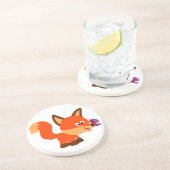 Cute Cartoon Fox en Butterfly Onderzetter (Zijkant)