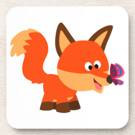 Cute Cartoon Fox en Butterfly Onderzetters set