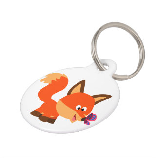 Cute Cartoon Fox en Butterfly Pet Tag Huisdierpenning