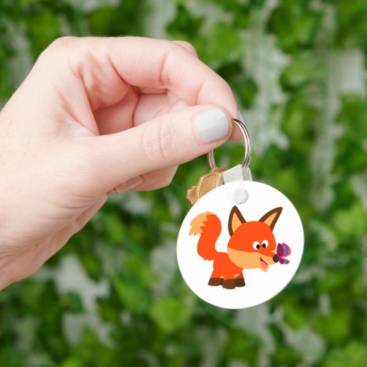 Cute Cartoon Fox en Butterfly Sleutelhanger (Hand)
