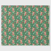 Cute Cartoon Fox Green Red Custom Wrapping Paper Cadeaupapier (Vlak)