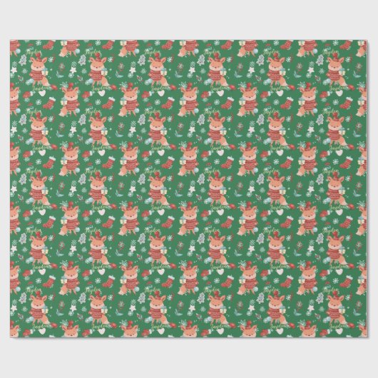 Cute Cartoon Fox Green Red Custom Wrapping Paper Cadeaupapier (Vlak)