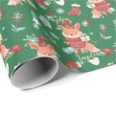 Cute Cartoon Fox Green Red Custom Wrapping Paper Cadeaupapier (Rol Hoek)