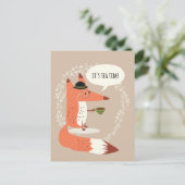 Cute cartoon fox met theetijd briefkaart (Staand voorkant)