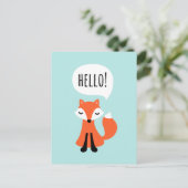 Cute cartoon fox op blauwe achtergrond gezegde hal briefkaart (Staand voorkant)