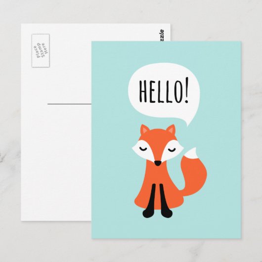 Cute cartoon fox op blauwe achtergrond gezegde hal briefkaart (Voorkant / Achterkant)
